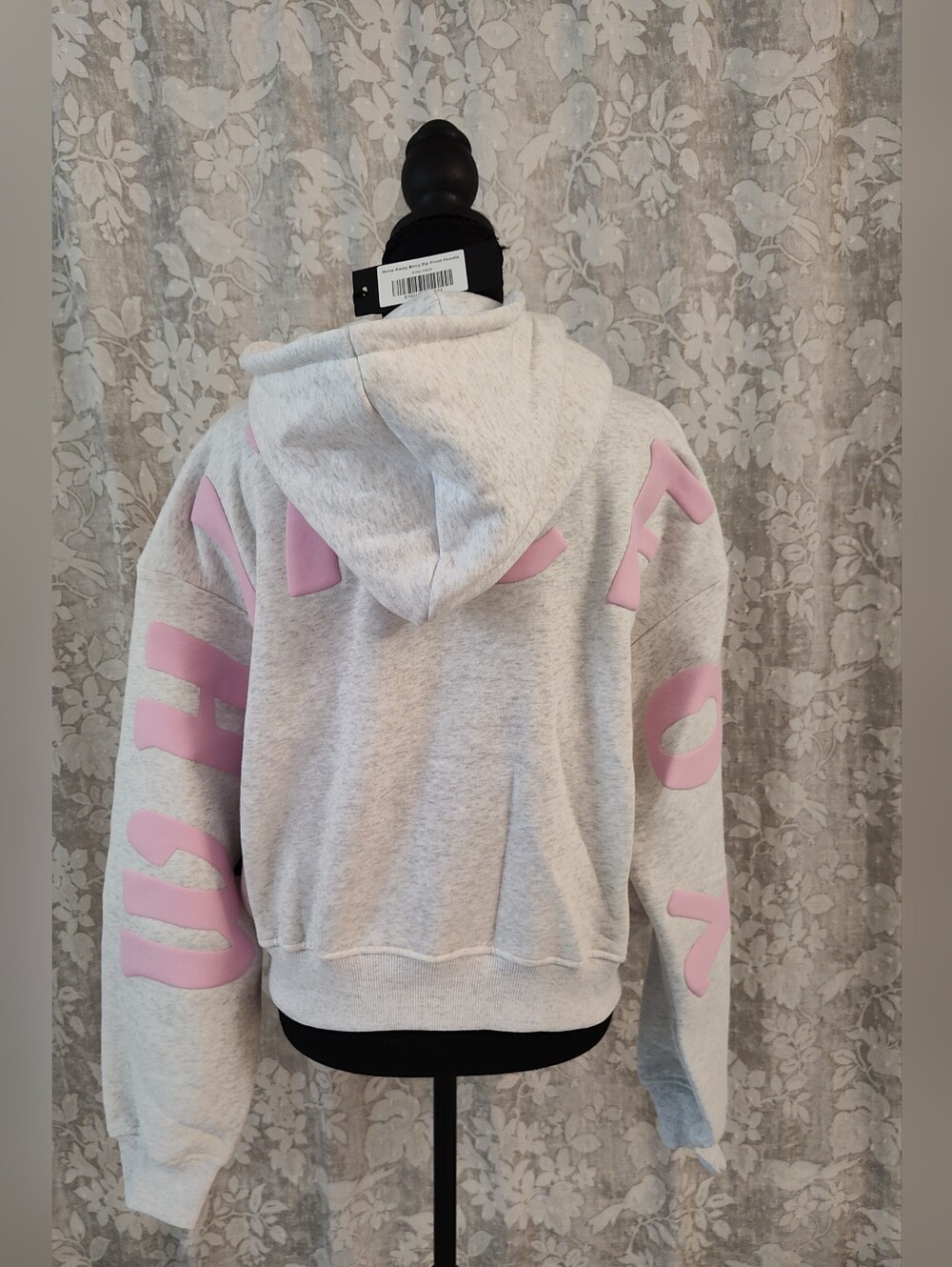 White Fox Boxy Zip Front Hoodie Grey Marle S/M